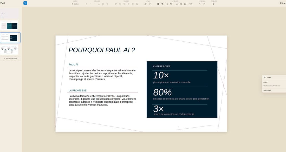 Canvas Paul — vue d'ensemble avec slide « Pourquoi Paul AI ? »